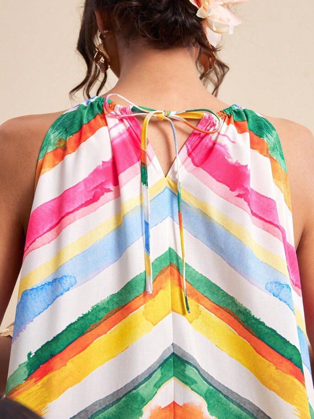Multicolor Casual Women's Halter Neck Vacation Dress - Picture 3 of 6